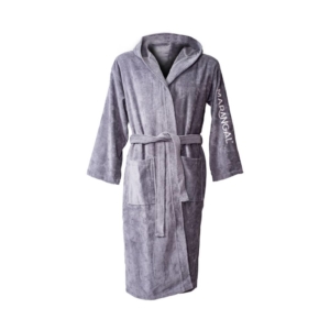 Gray hooded bathrobe